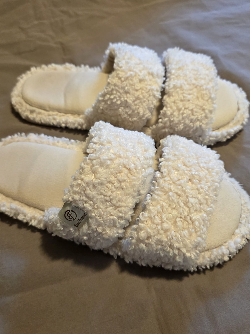Cozy Sherpa Double-Strap Slide Slippers - Cream
